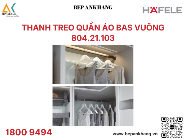 Thanh treo quần áo, Bas vuông (34 x 12 x 3000 mm) - 804.21.103